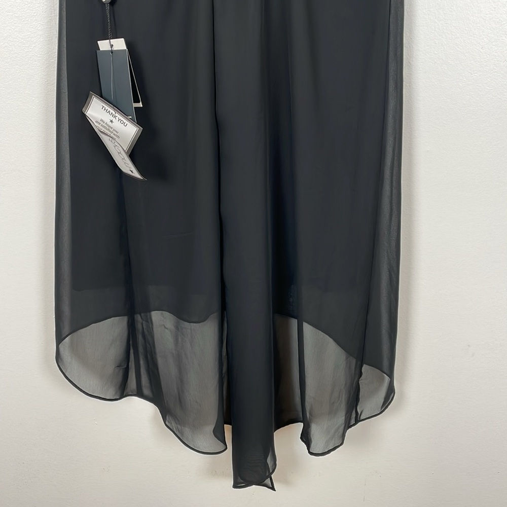 Adrianna Papell Chiffon Overlay Sheer A Line Women M Black Pullover Short Sleeve - Picture 7 of 11